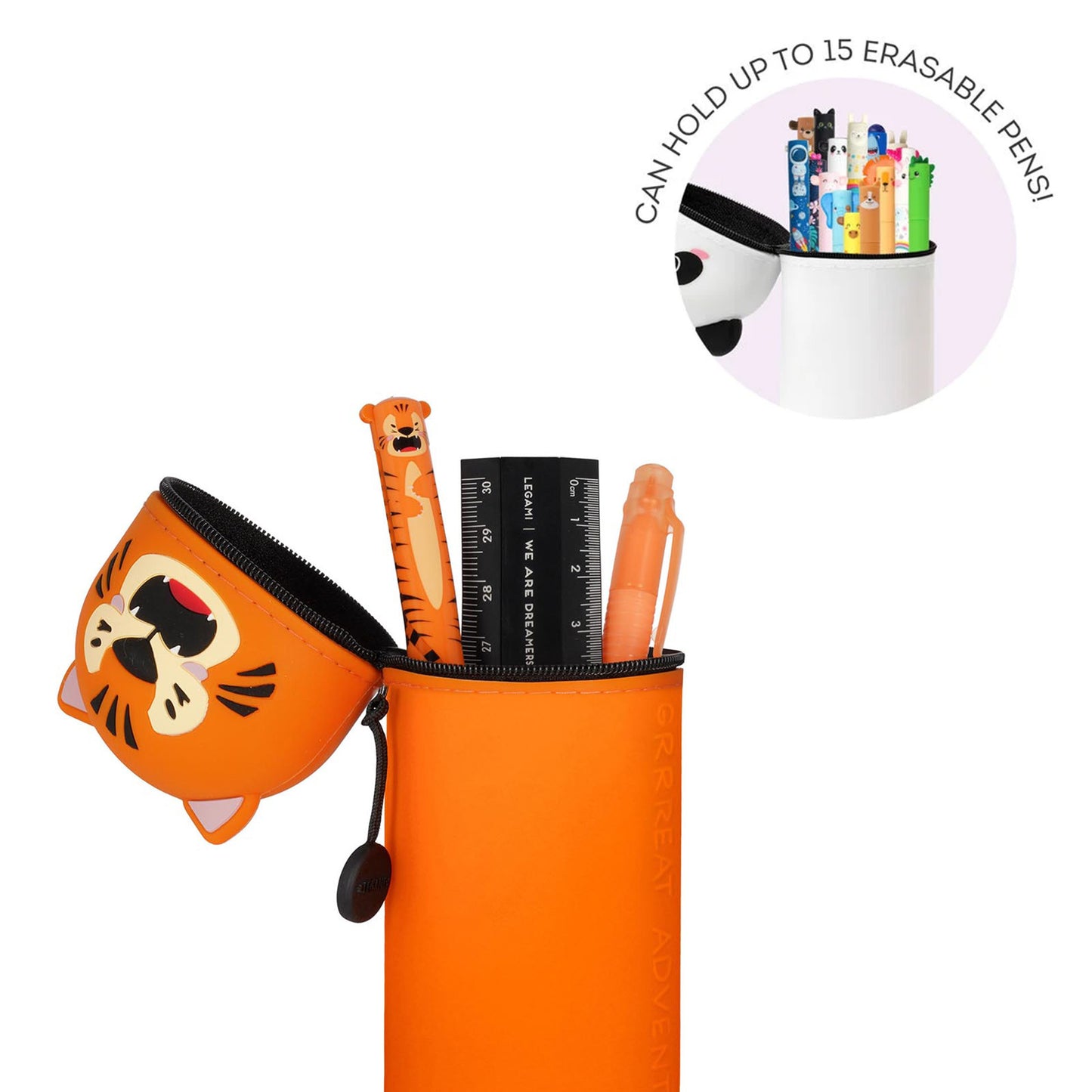 LEGAMI - 2-in-1 Soft Silicone Case - Kawaii Pencil Case - Tiger