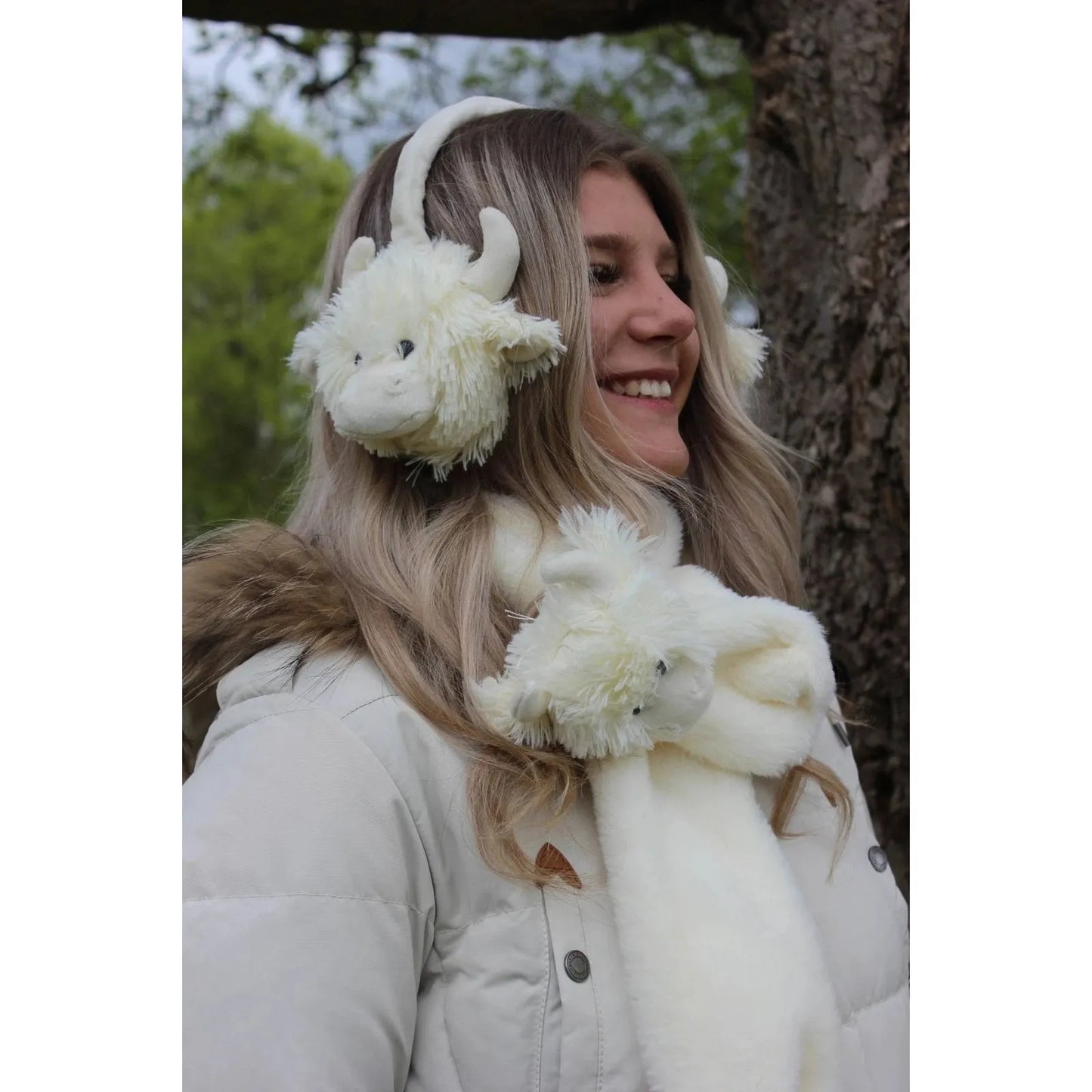 Jomanda Highland Cow Scarf Plush Soft Cream - 90cm