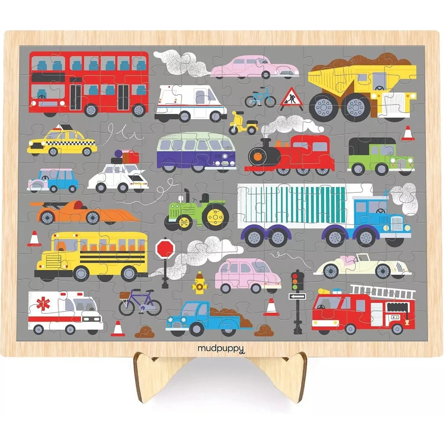 On the Move 100 Piece Wooden Puzzle + Display Stand By Mudpuddy