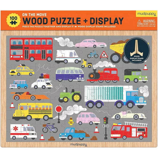 On the Move 100 Piece Wooden Puzzle + Display Stand By Mudpuddy